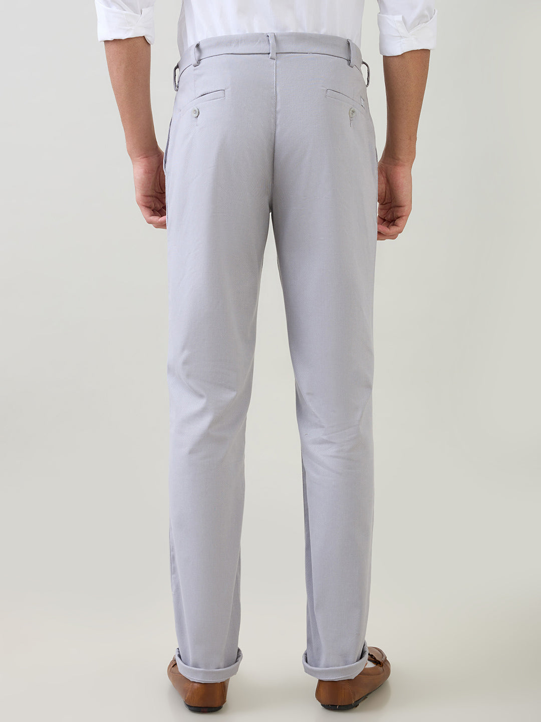 Colorplus Men Grey Dobby Slim Fit Cotton Blend Trouser