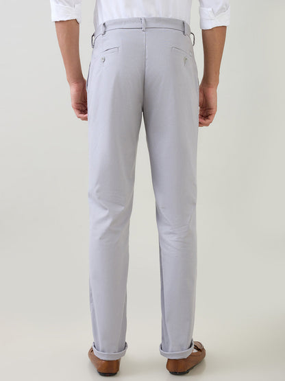 Colorplus Men Grey Dobby Slim Fit Cotton Blend Trouser