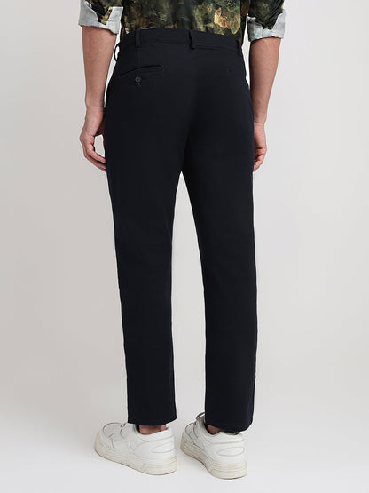 Colorplus Men Blue Dobby Slim Fit Cotton Blend Trouser