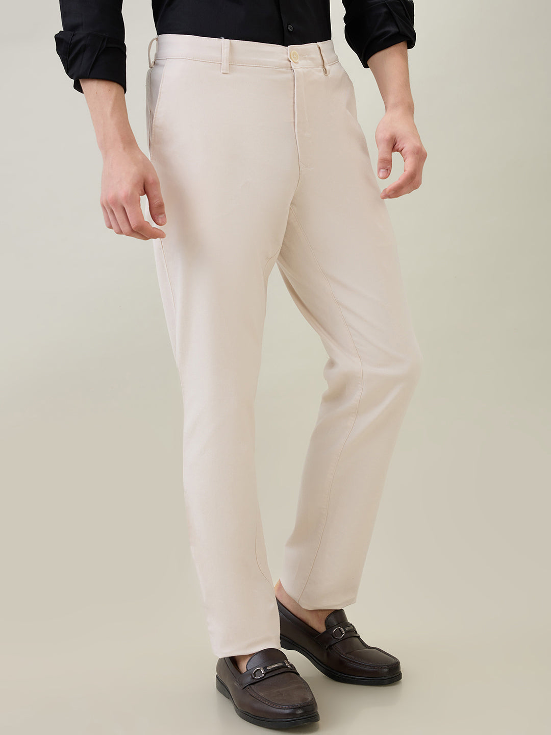 Colorplus Men Brown Dobby Slim Fit Cotton Blend Trouser