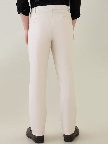 Colorplus Men Brown Dobby Slim Fit Cotton Blend Trouser