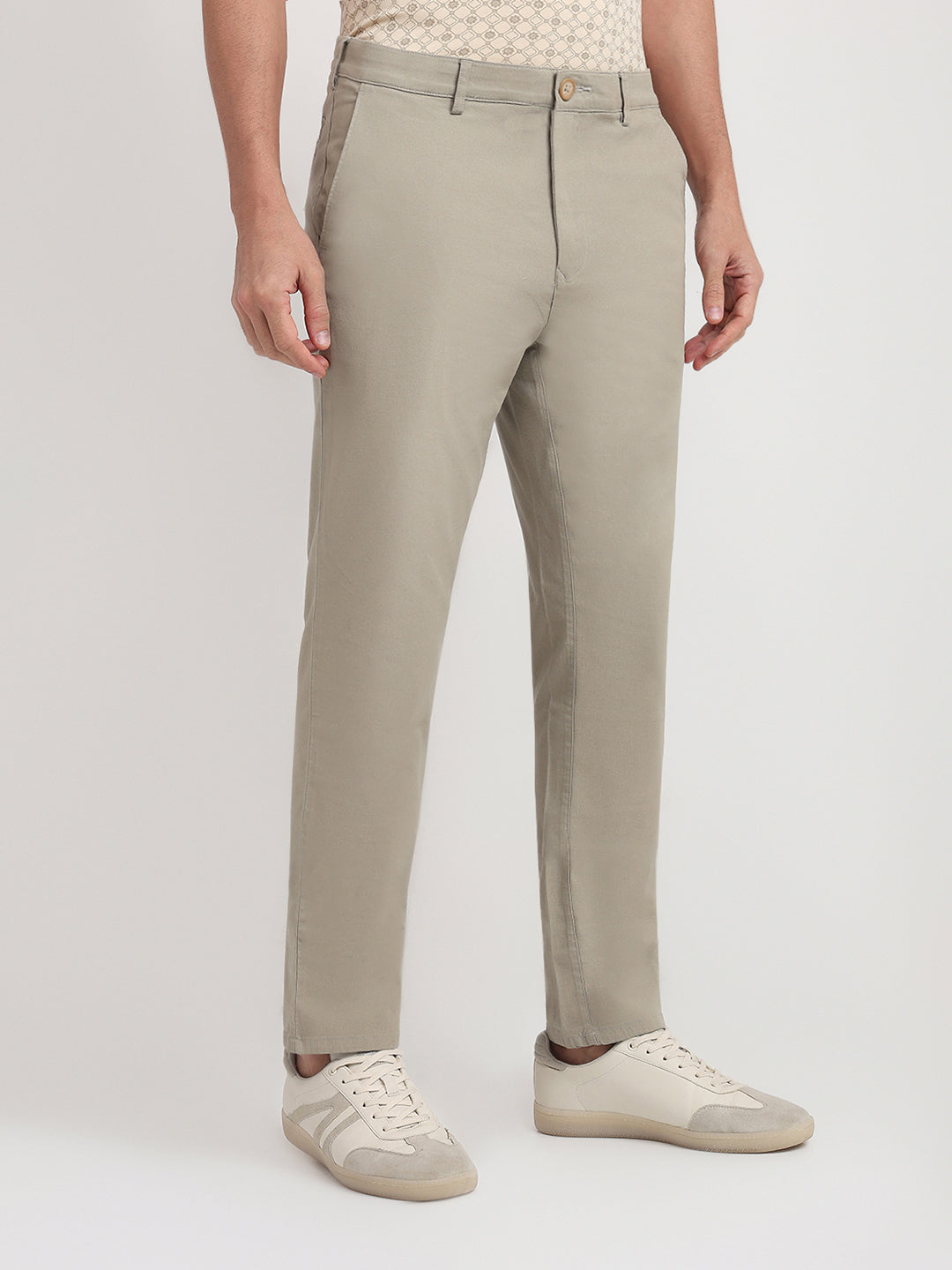 Colorplus Men Khaki Dobby Slim Fit Cotton Blend Trouser
