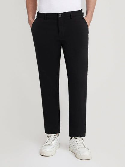 Colorplus Men Black Dobby Slim Fit Cotton Blend Trouser