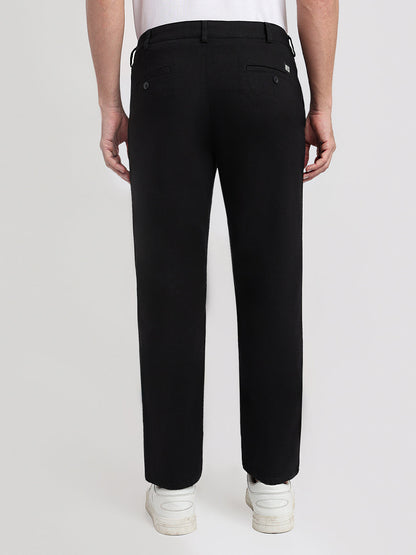 Colorplus Men Black Dobby Slim Fit Cotton Blend Trouser