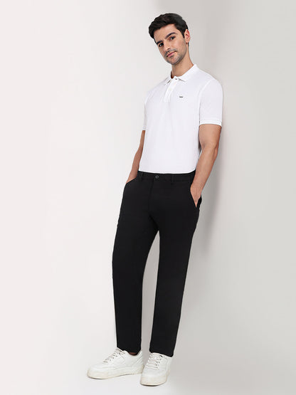 Colorplus Men Black Dobby Slim Fit Cotton Blend Trouser