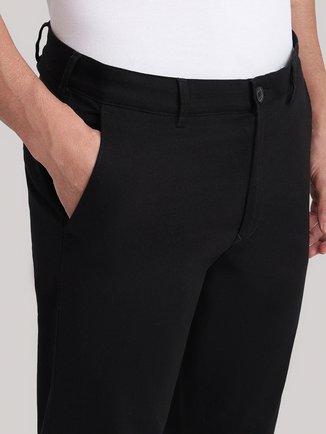 Colorplus Men Black Dobby Slim Fit Cotton Blend Trouser