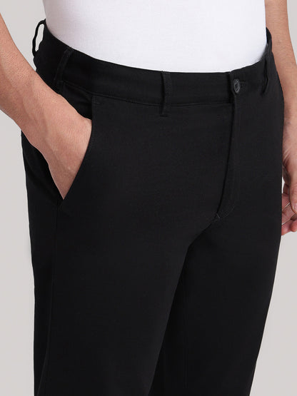 Colorplus Men Black Dobby Slim Fit Cotton Blend Trouser