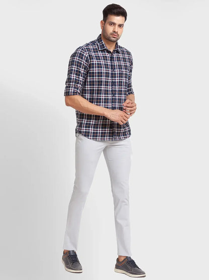 Men Grey Nuvo Fit Checks Cotton Blend Trouser