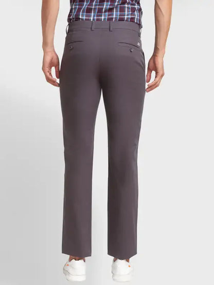 Men Grey Tailored Fit Solid Piece Dyed Cotton Blend Trouser