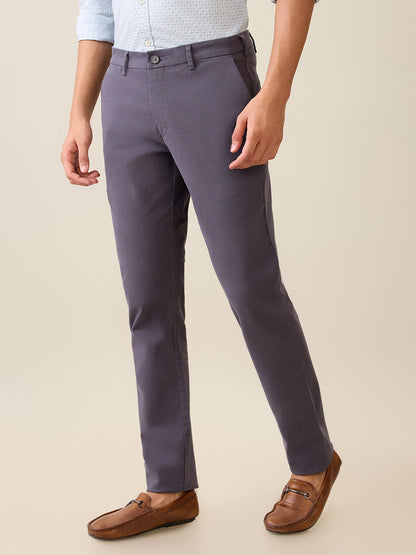 Colorplus Men Grey Solid Piece Dyed Super Slim Fit Flat Front Cotton Blend Trouser