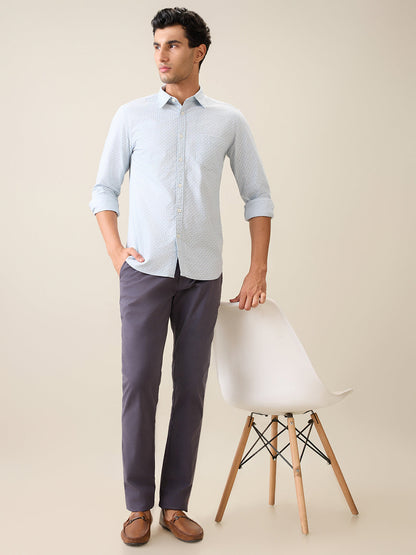 Colorplus Men Grey Solid Piece Dyed Super Slim Fit Flat Front Cotton Blend Trouser