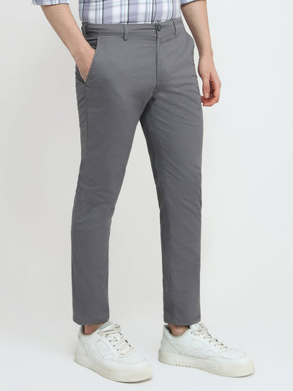 Colorplus Men Grey Twill Super Slim Fit Cotton Blend Trouser
