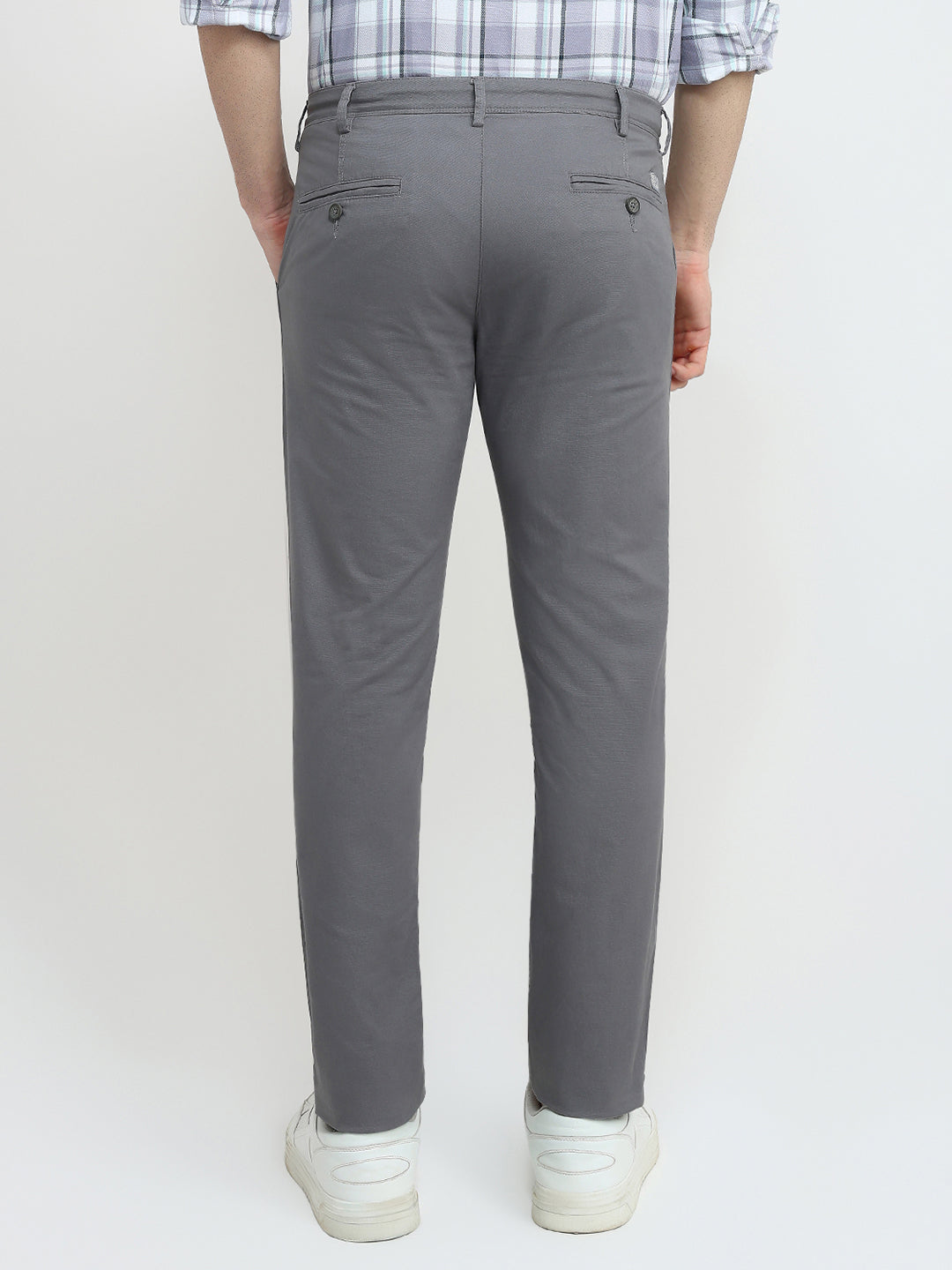 Colorplus Men Grey Twill Super Slim Fit Cotton Blend Trouser