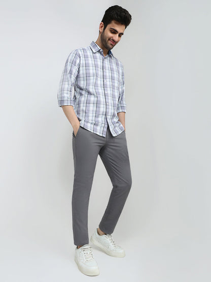 Colorplus Men Grey Twill Super Slim Fit Cotton Blend Trouser