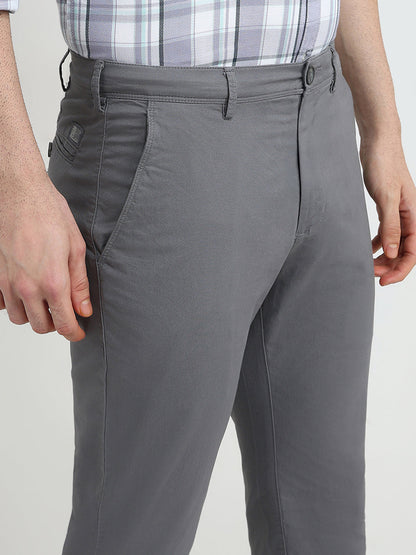 Colorplus Men Grey Twill Super Slim Fit Cotton Blend Trouser