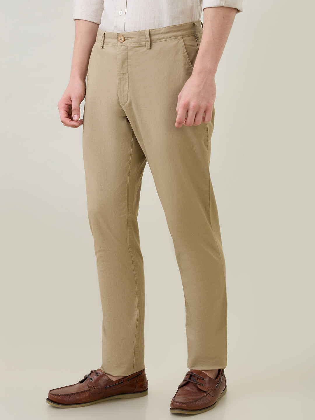 Colorplus Men Khaki Twill Super Slim Fit Cotton Blend Trouser