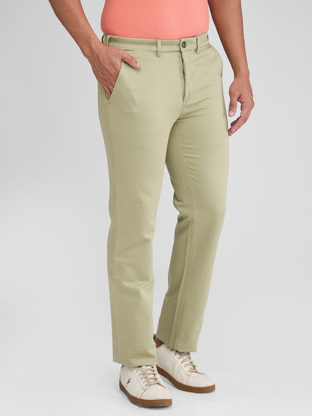 Colorplus Men Green Solid Piece Dyed Tailored Fit Cotton Blend Trouser
