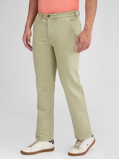 Colorplus Men Green Solid Piece Dyed Tailored Fit Cotton Blend Trouser