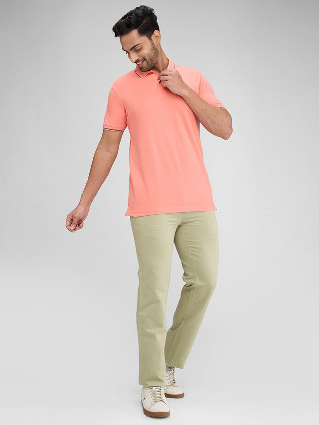 Colorplus Men Green Solid Piece Dyed Tailored Fit Cotton Blend Trouser