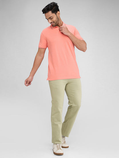 Colorplus Men Green Solid Piece Dyed Tailored Fit Cotton Blend Trouser