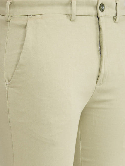 Colorplus Men Green Solid Piece Dyed Tailored Fit Cotton Blend Trouser