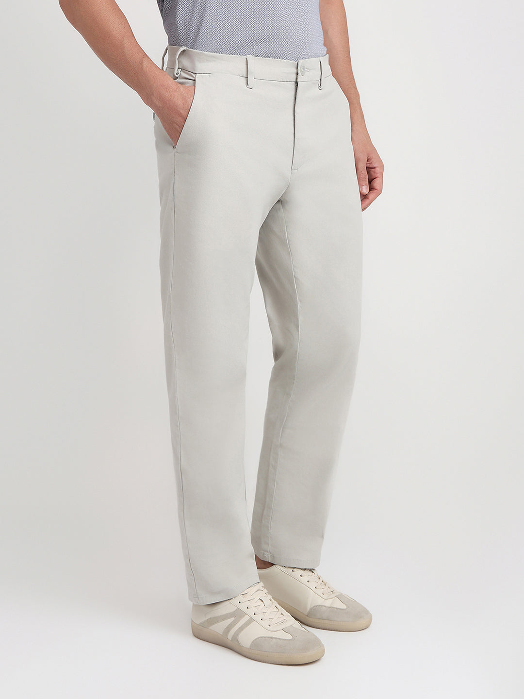 Colorplus Men Grey Twill Regular Fit Cotton Blend Trouser