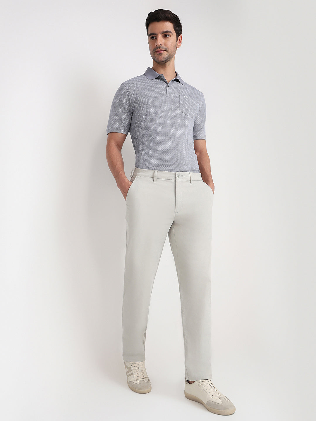 Colorplus Men Grey Twill Regular Fit Cotton Blend Trouser