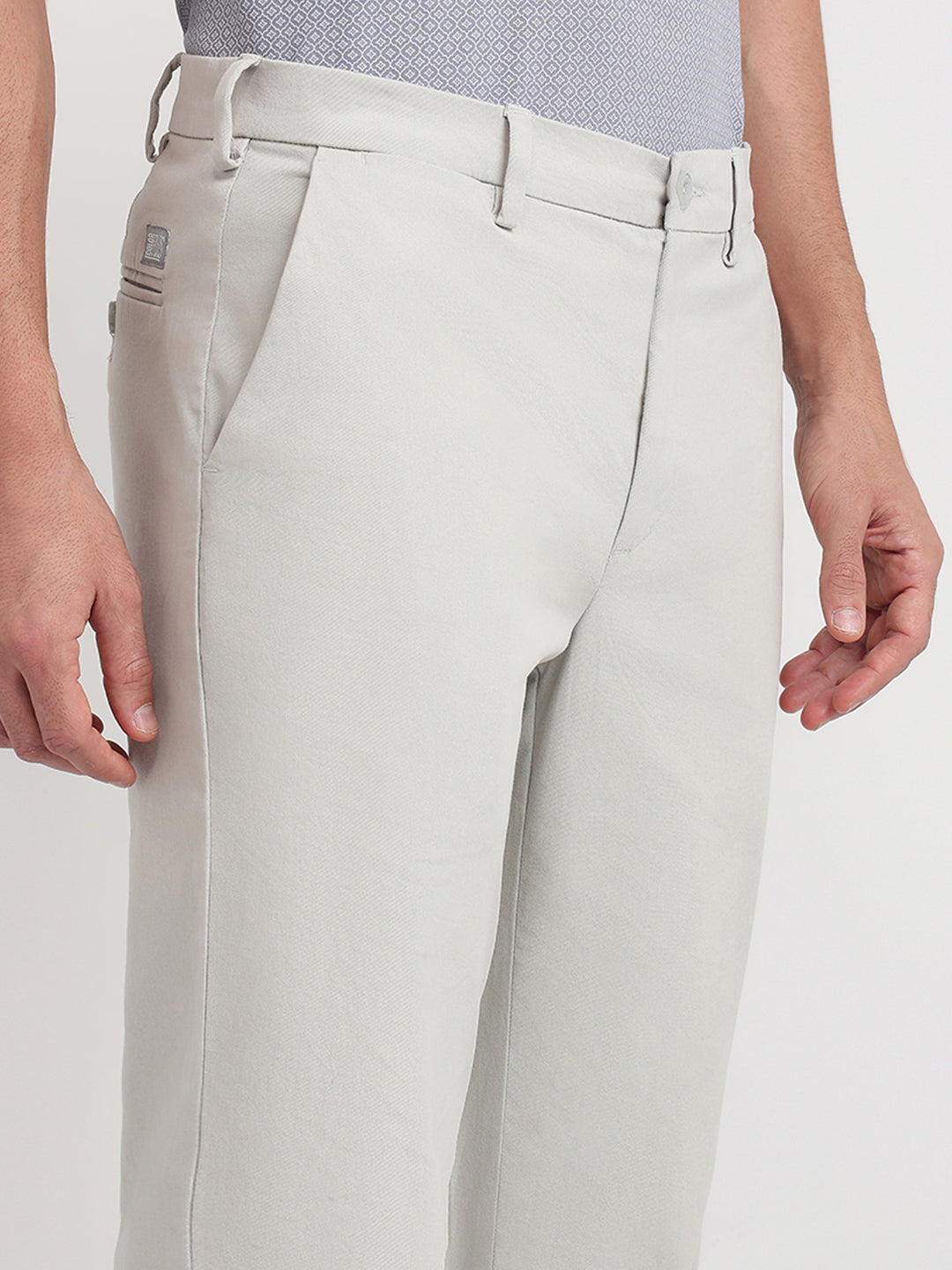 Colorplus Men Grey Twill Regular Fit Cotton Blend Trouser