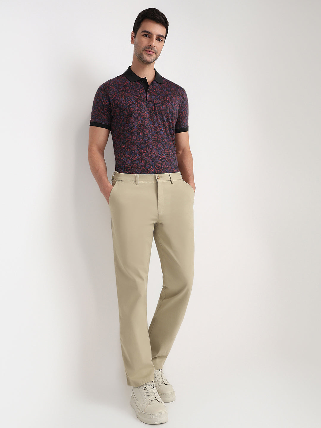 Colorplus Men Khaki Twill Regular Fit Cotton Blend Trouser