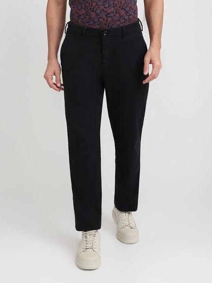 Colorplus Men Black Twill Regular Fit Cotton Blend Trouser