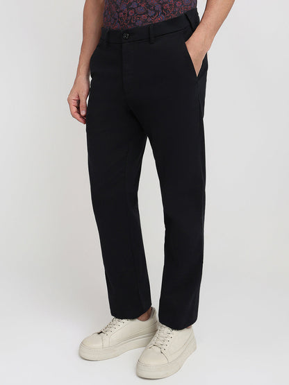 Colorplus Men Black Twill Regular Fit Cotton Blend Trouser