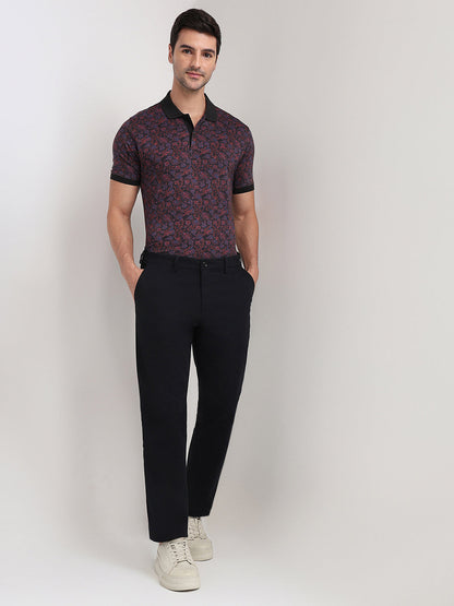 Colorplus Men Black Twill Regular Fit Cotton Blend Trouser