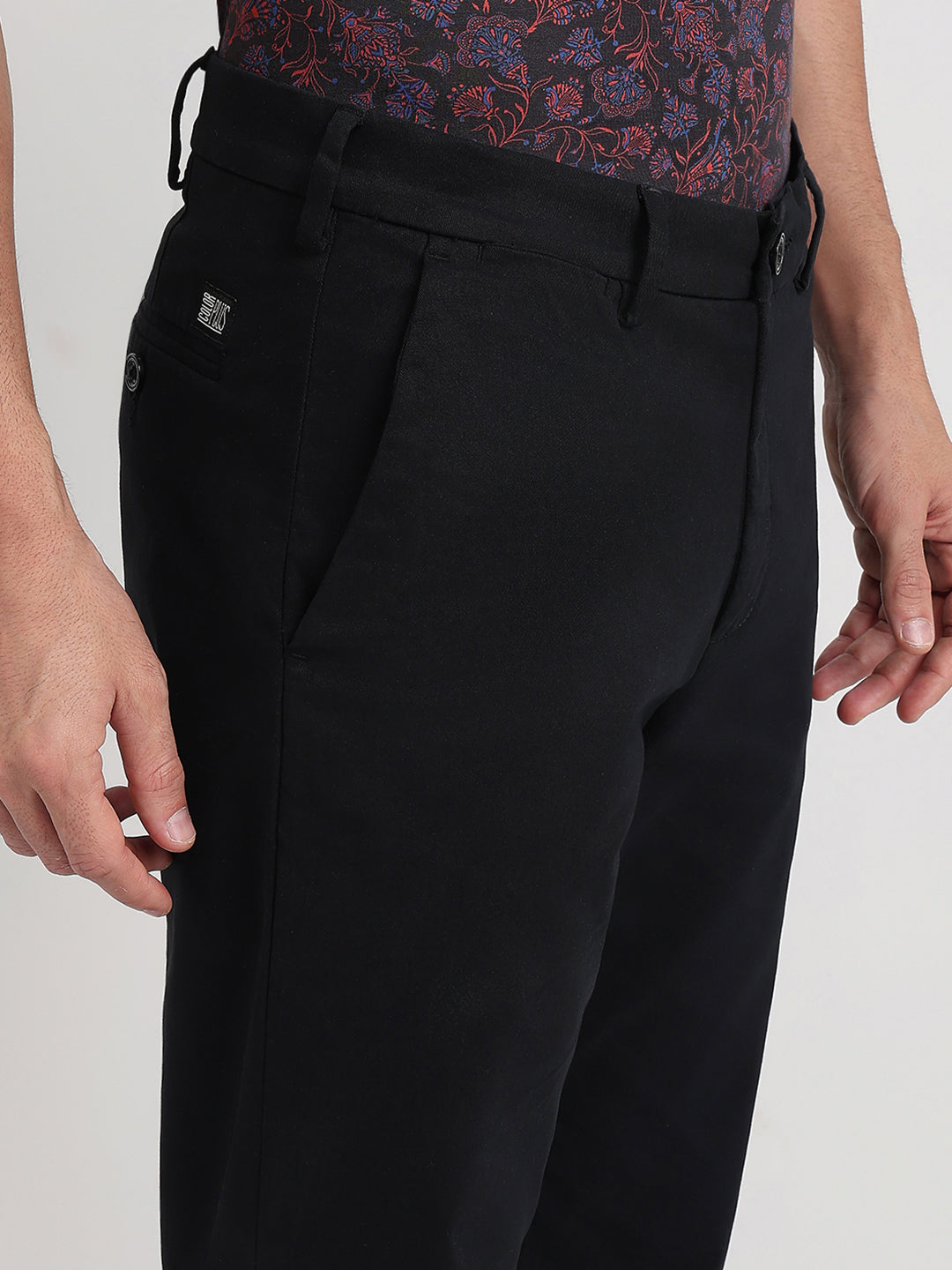 Colorplus Men Black Twill Regular Fit Cotton Blend Trouser