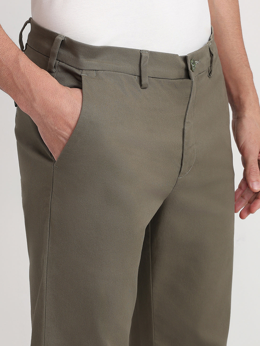 Colorplus Men Green Twill Regular Fit Cotton Blend Trouser