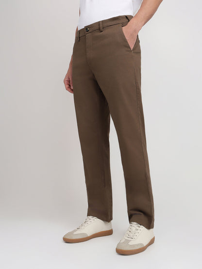 Colorplus Men Brown Twill Regular Fit Cotton Blend Trouser