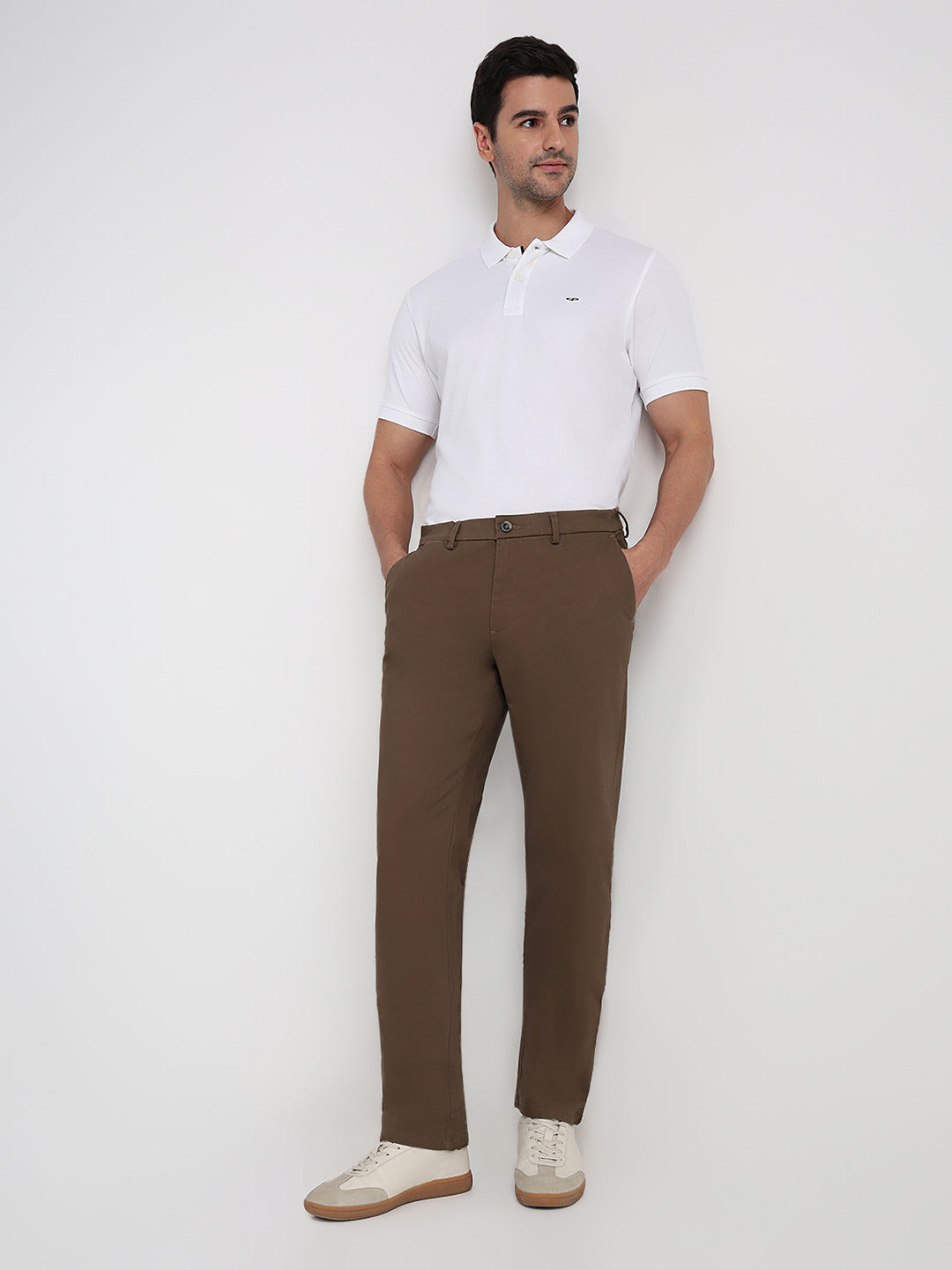 Colorplus Men Brown Twill Regular Fit Cotton Blend Trouser