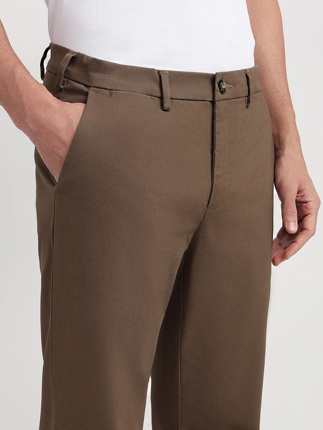 Colorplus Men Brown Twill Regular Fit Cotton Blend Trouser