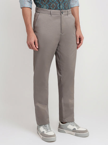 Colorplus Men Grey Twill Regular Fit Cotton Trouser