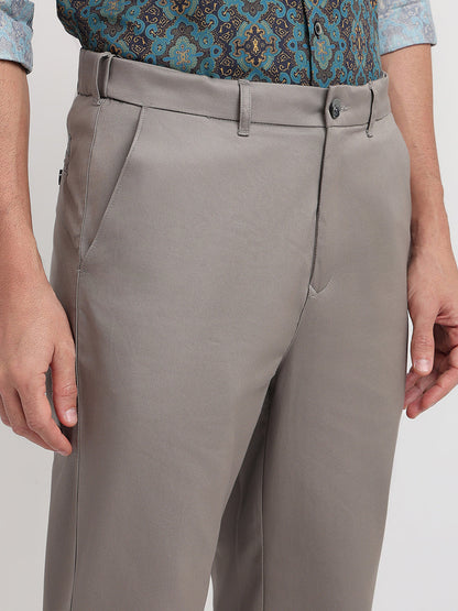 Colorplus Men Grey Twill Regular Fit Cotton Trouser