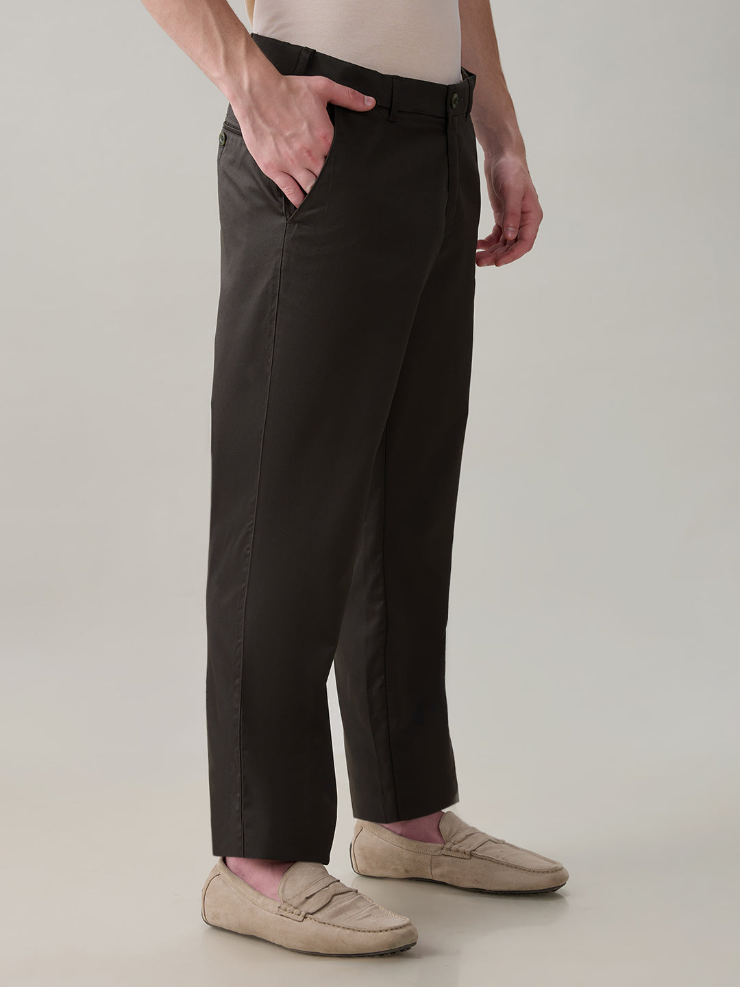 Colorplus Men Green Twill Regular Fit Cotton Trouser