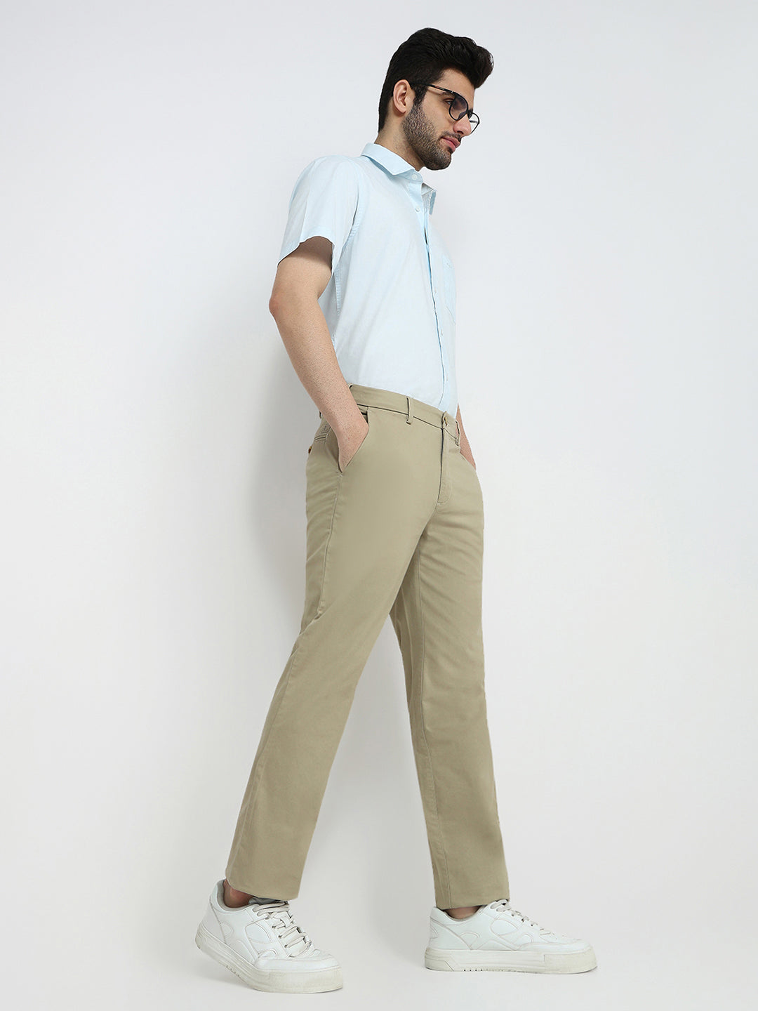 Colorplus Men Khaki Twill Regular Fit Cotton Blend Trouser