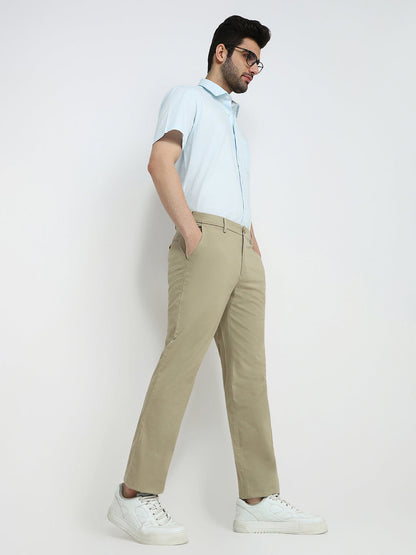 Colorplus Men Khaki Twill Regular Fit Cotton Blend Trouser