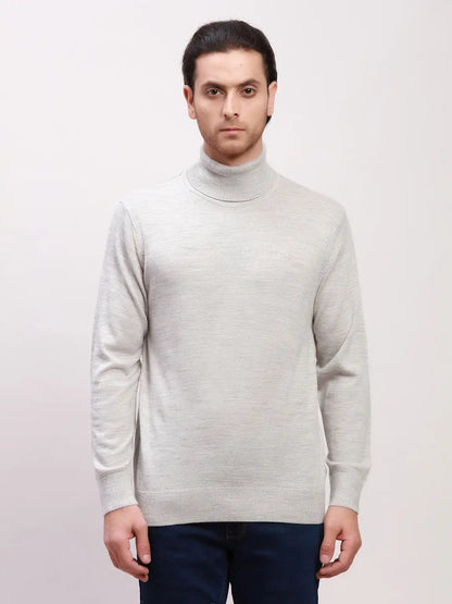 Colorplus Men Grey Solid Tailored Fit Wool Blend Full Sleeve V Neck Sweaters