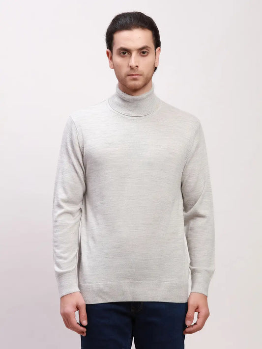 Colorplus Men Grey Solid Tailored Fit Wool Blend Full Sleeve V Neck Sweaters