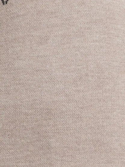 Men Fawn Tailored Fit Jacquard Acrylic Merino Blend Full Sleeve V Neck Collar Sweaters