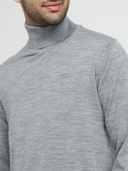 Colorplus Men Grey Solid Regular Fit Wool Blend Full Sleeve V Neck Collar Sweater