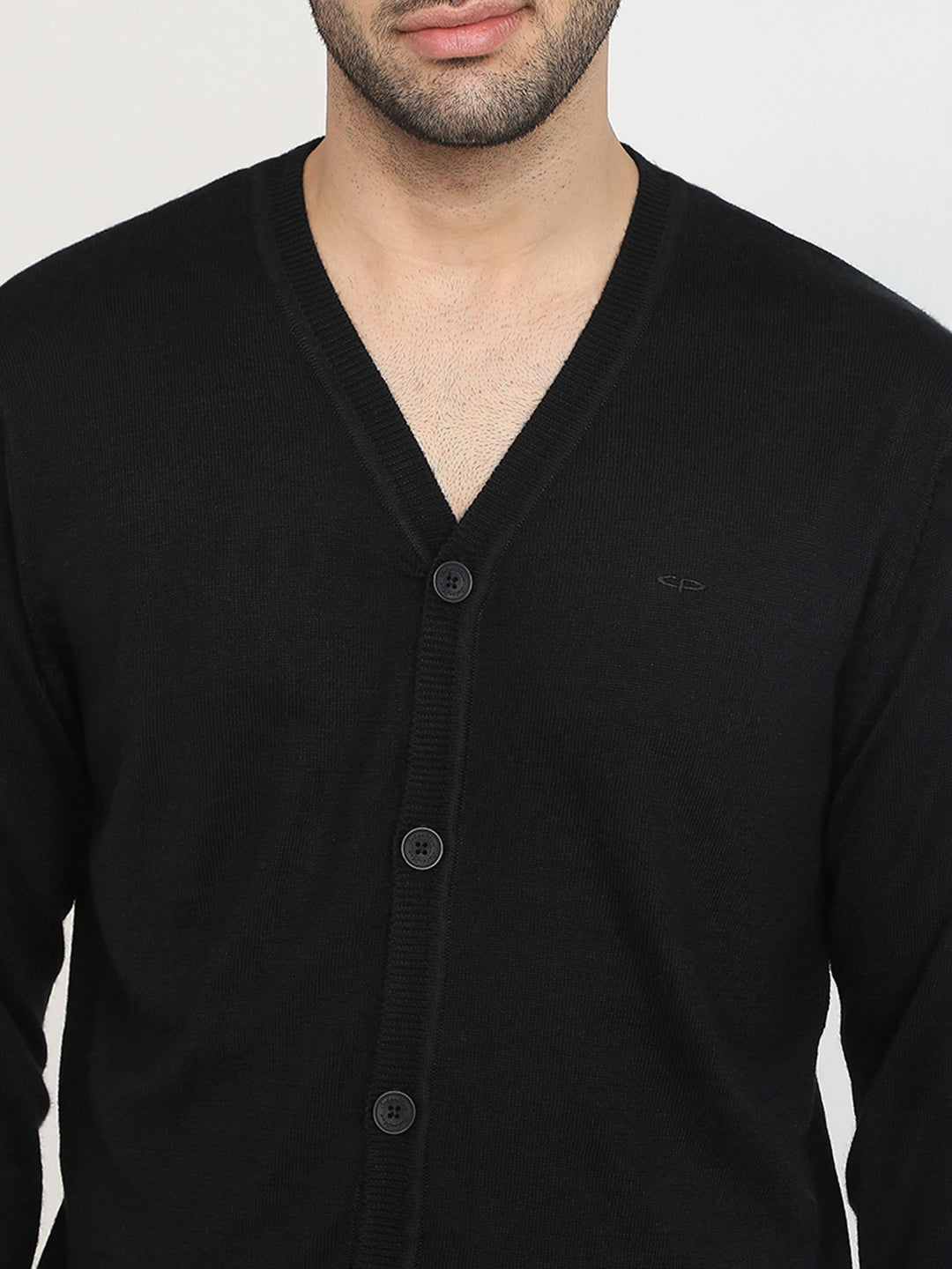 Colorplus Men Black Solid Regular Fit Wool Blend Full Sleeve V Neck Collar Sweater