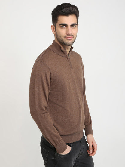 Colorplus Men Brown Solid Regular Fit Wool Blend Full Sleeve V Neck Collar Sweater