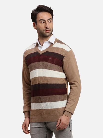 Colorplus Men Brown Jacquard Regular Fit Acrlic Blend Sweater