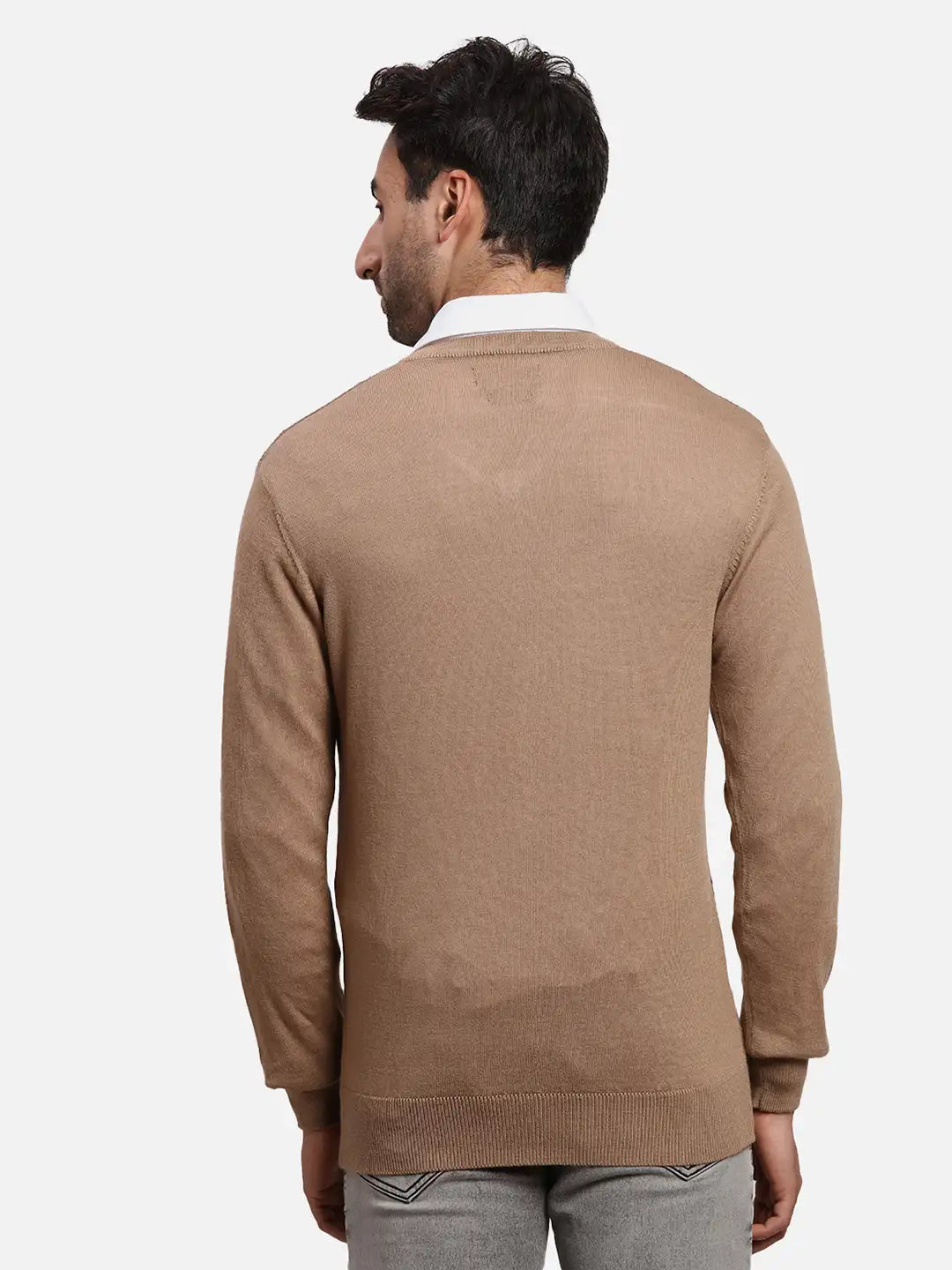Colorplus Men Brown Jacquard Regular Fit Acrlic Blend Sweater
